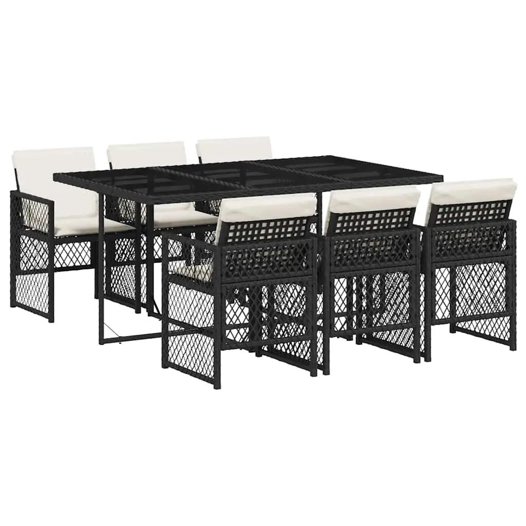 Outdoor Dining Set 7 Piece Patio Garden Furniture Black Poly Rattan Table Chairs