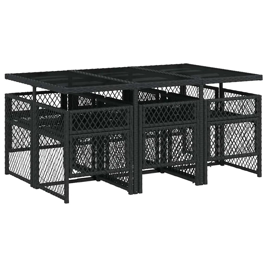 Outdoor Dining Set 7 Piece Patio Garden Furniture Black Poly Rattan Table Chairs