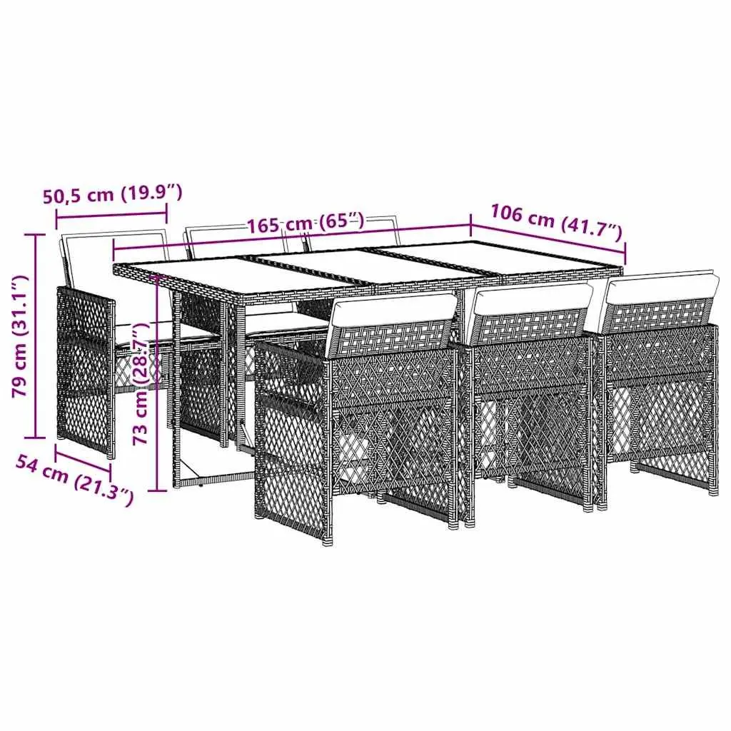 Garden Dining Set 7 Piece Outdoor Furniture Patio Grey Poly Rattan Table Chairs