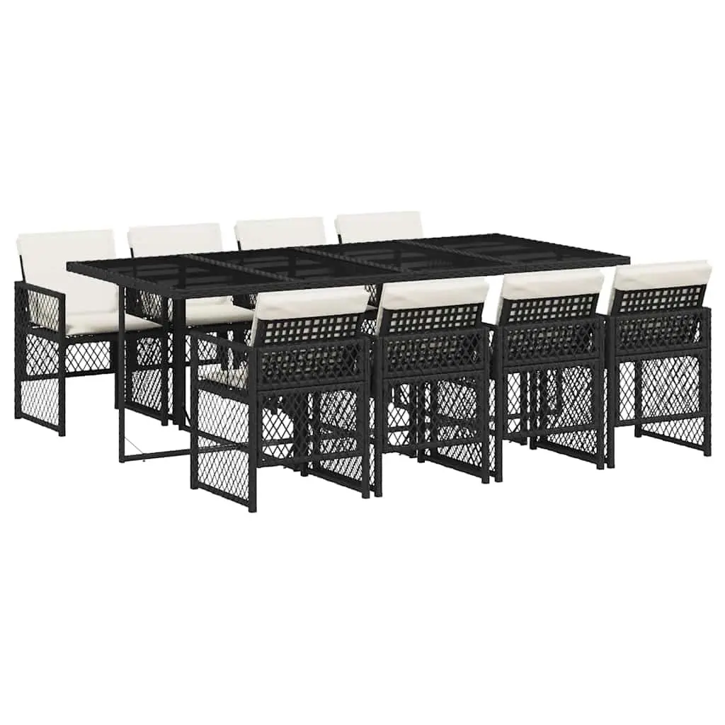 Outdoor Dining Set 9 Piece Garden Furniture Black Poly Rattan Cushions Patio