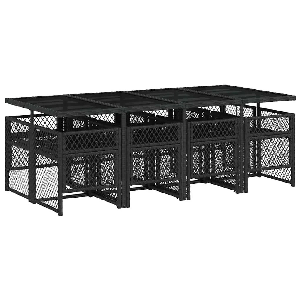 Outdoor Dining Set 9 Piece Garden Furniture Black Poly Rattan Cushions Patio