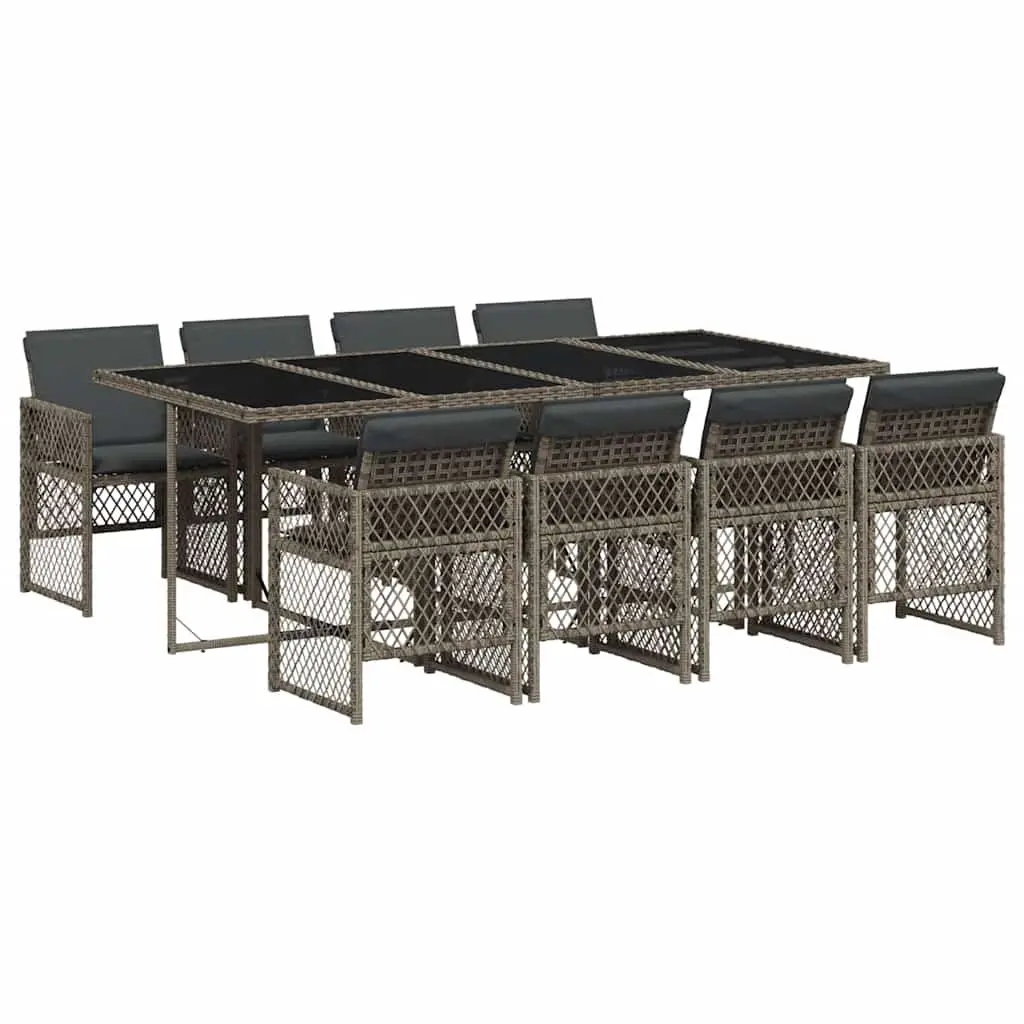 Outdoor Dining Set Garden Patio Furniture 9 Piece Grey Poly Rattan with Cushions