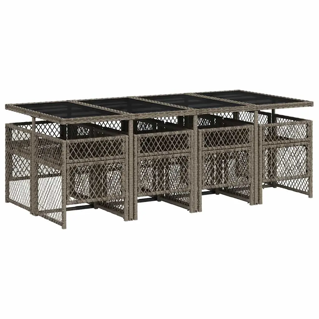 Outdoor Dining Set Garden Patio Furniture 9 Piece Grey Poly Rattan with Cushions