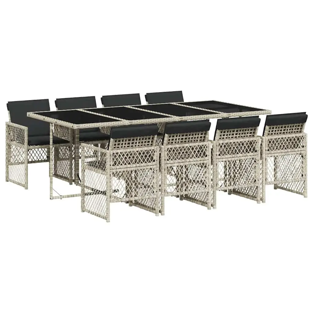 Outdoor Dining Set 9 Piece Patio Furniture Light Grey Poly Rattan Chairs Table