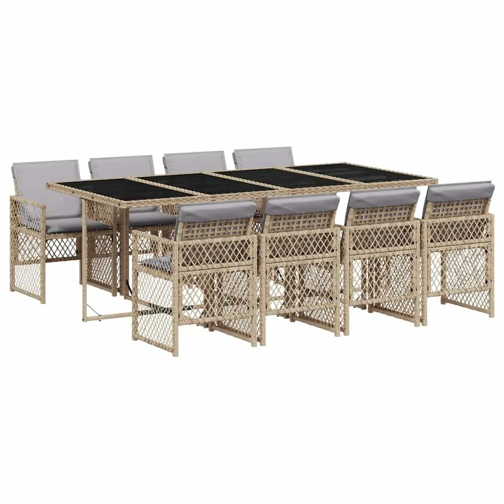 Garden Dining Set 9 Piece Outdoor Furniture Beige Rattan Cushions Patio Table