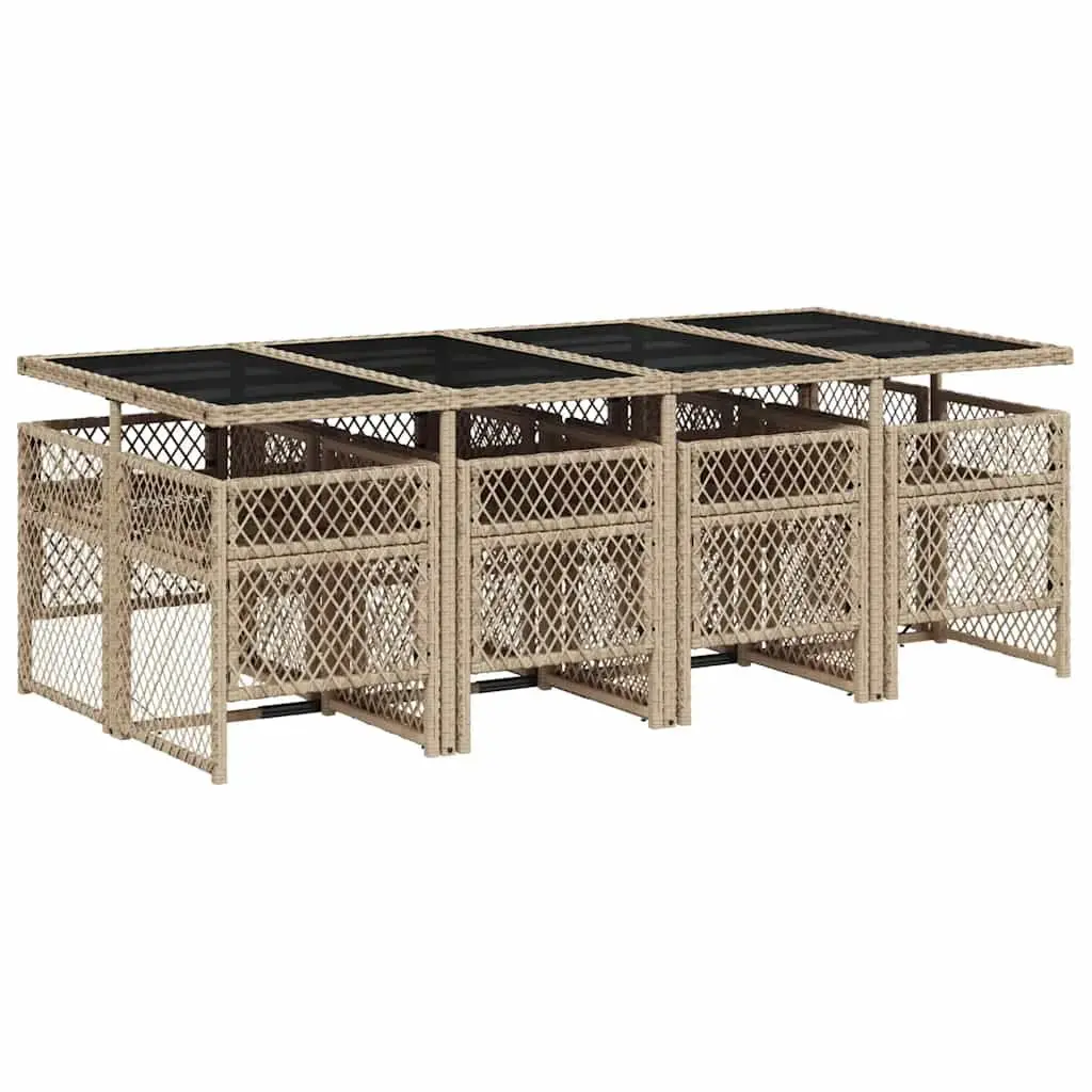 Garden Dining Set 9 Piece Outdoor Furniture Beige Rattan Cushions Patio Table