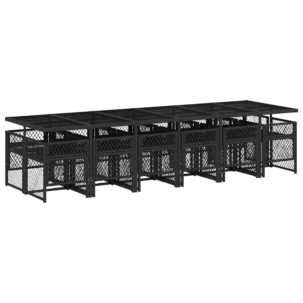Outdoor Dining Set 13 Piece Black Poly Rattan Chairs and Table with Tempered Glass Top for Patio Garden Backyard