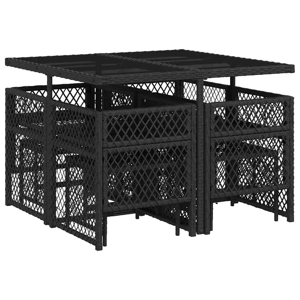 Outdoor Dining Set Garden Furniture 9 Piece Black Poly Rattan Cushioned Patio