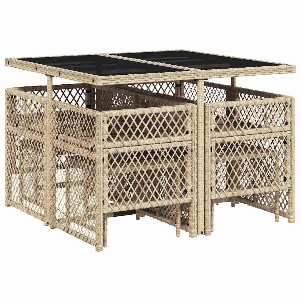 9 Piece Outdoor Garden Dining Set with Cushions Beige Poly Rattan for Patio and Backyard