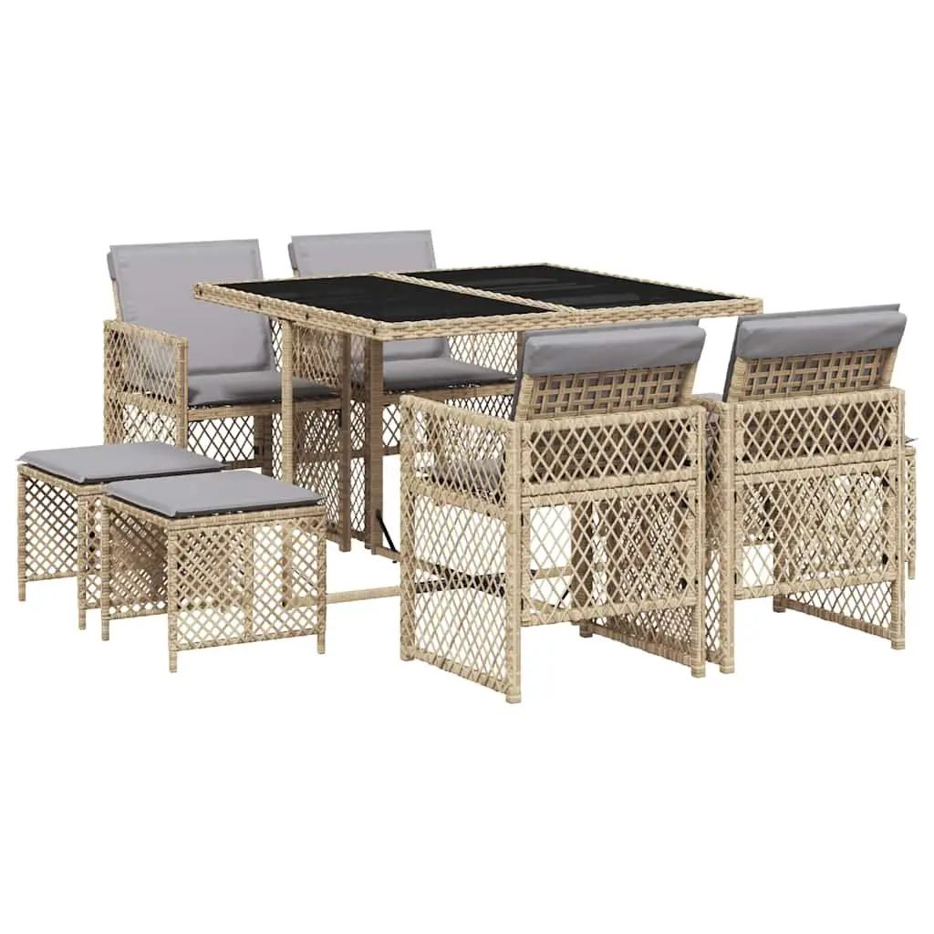 Garden Dining Set 9 Piece Outdoor Furniture Beige Poly Rattan Chairs Table Patio