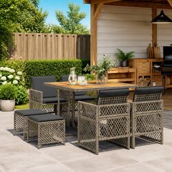 9 Piece Grey Garden Dining Set with Acacia Wood Table