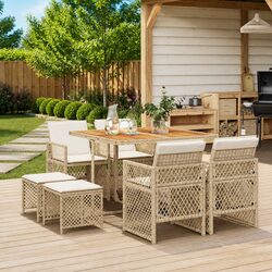9-Piece Garden Dining Set: PE Rattan & Acacia Wood