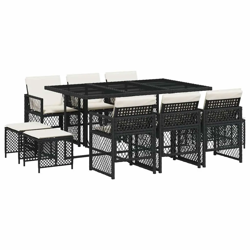 Garden Dining Set Outdoor Furniture 11 Piece Black Poly Rattan
