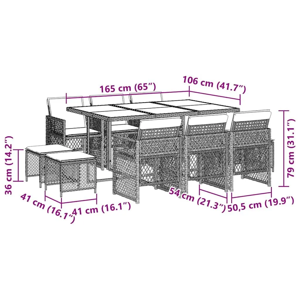 Garden Dining Set Outdoor Furniture 11 Piece Black Poly Rattan