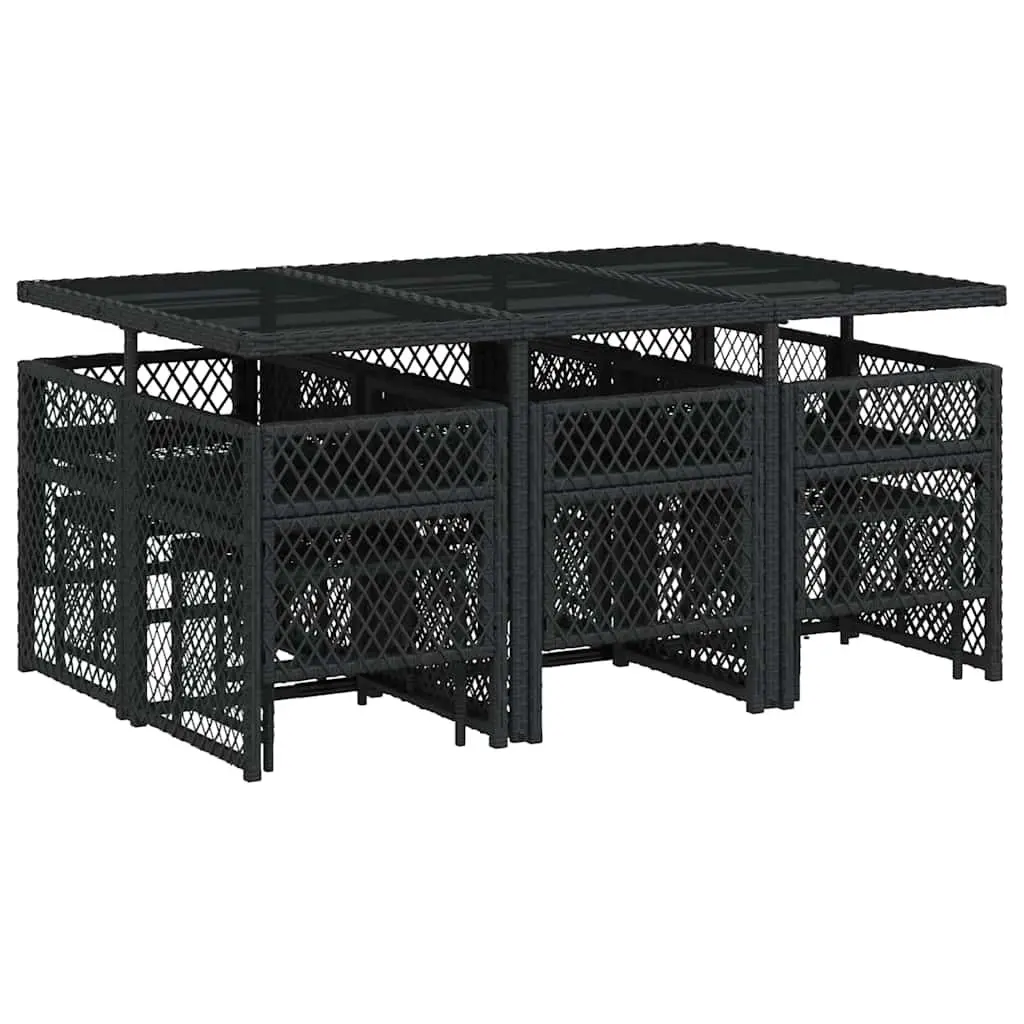 Garden Dining Set Outdoor Furniture 11 Piece Black Poly Rattan