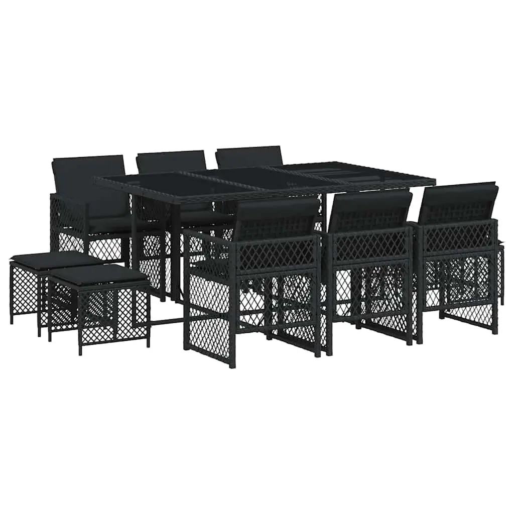 Garden Dining Set Outdoor Furniture 11 Piece Black Rattan