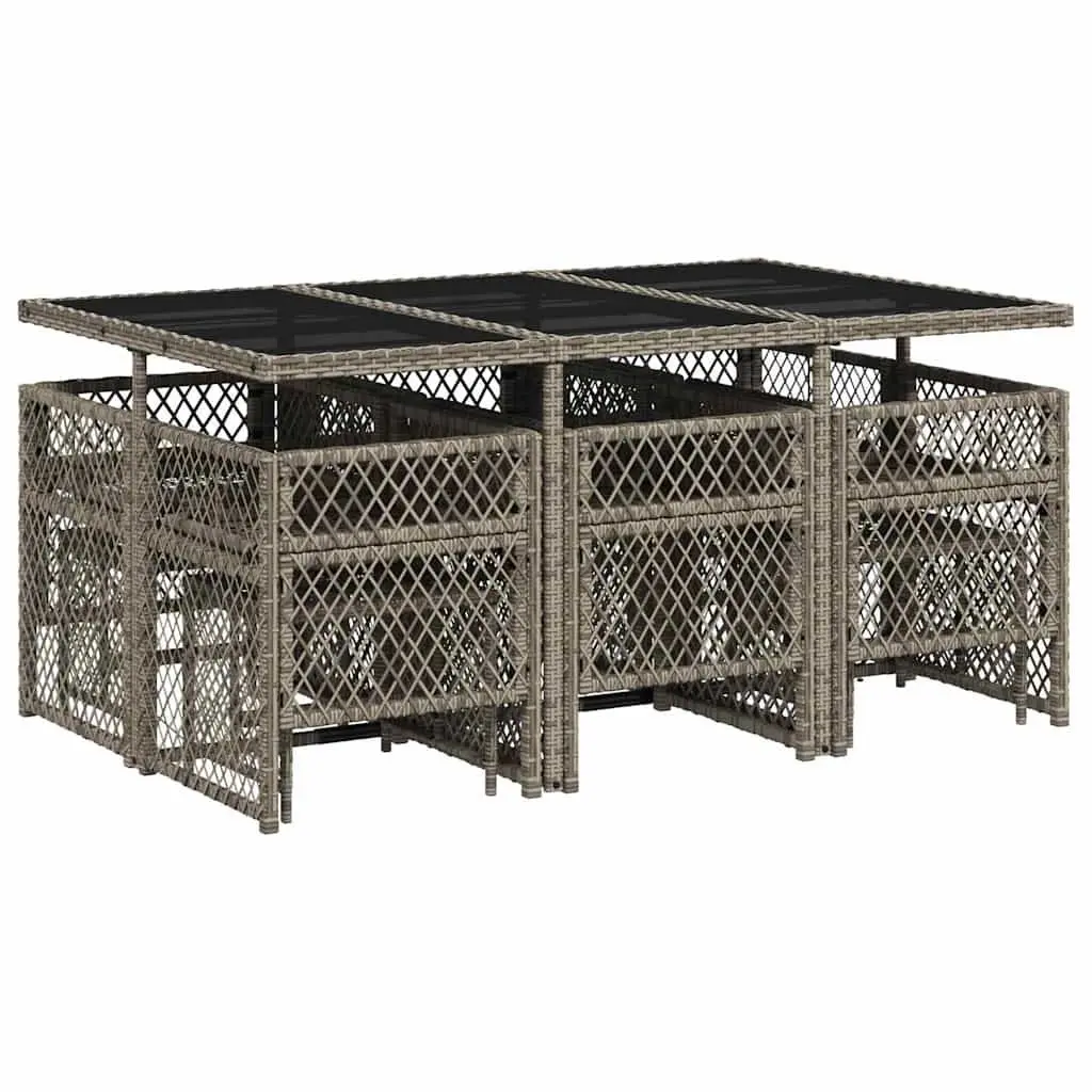 11PieceOutdoorDiningFurnitureSetGreyPolyRattanwithCushionsforGardenPatioandBackyard