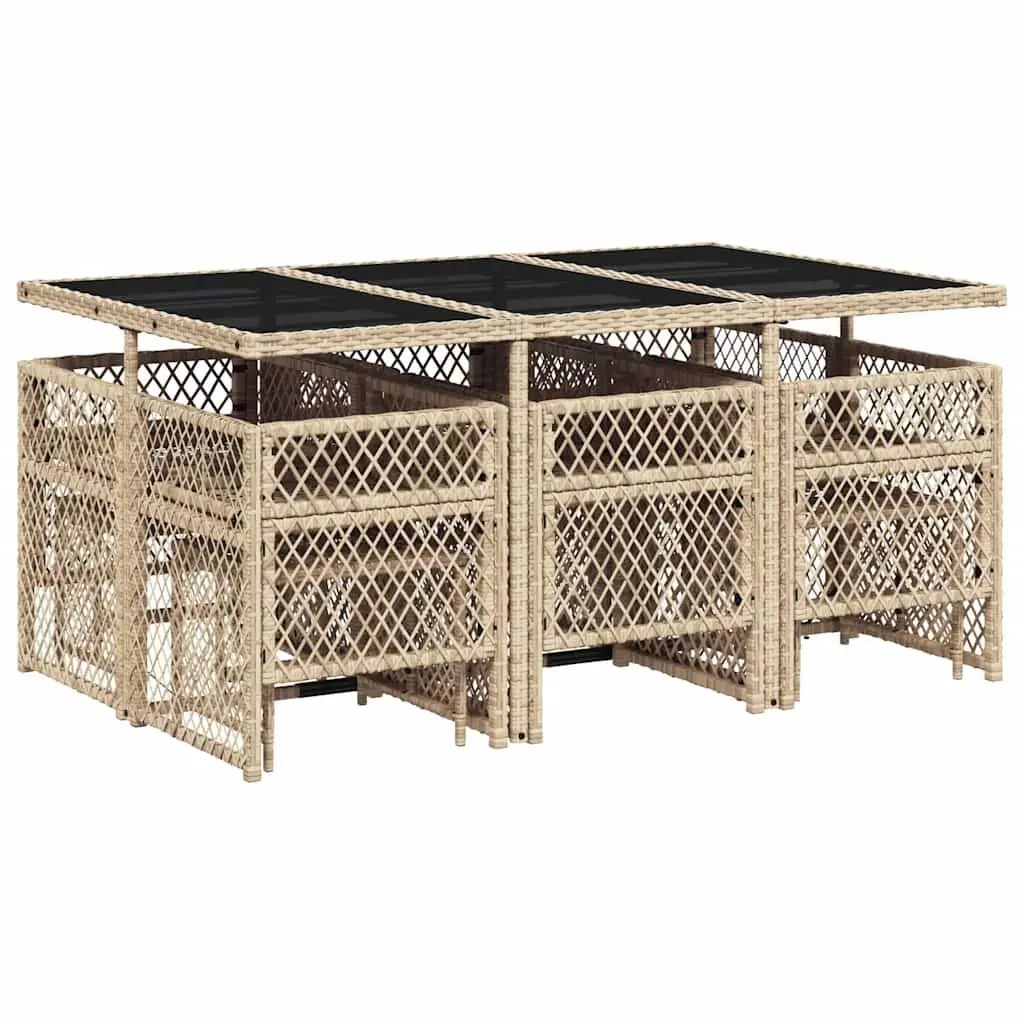 Garden Dining Set 11 Piece Outdoor Furniture Patio Beige PE Rattan