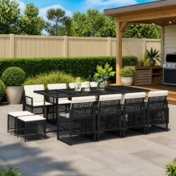Outdoor Garden Dining Set 13 Pieces - Black Poly Rattan