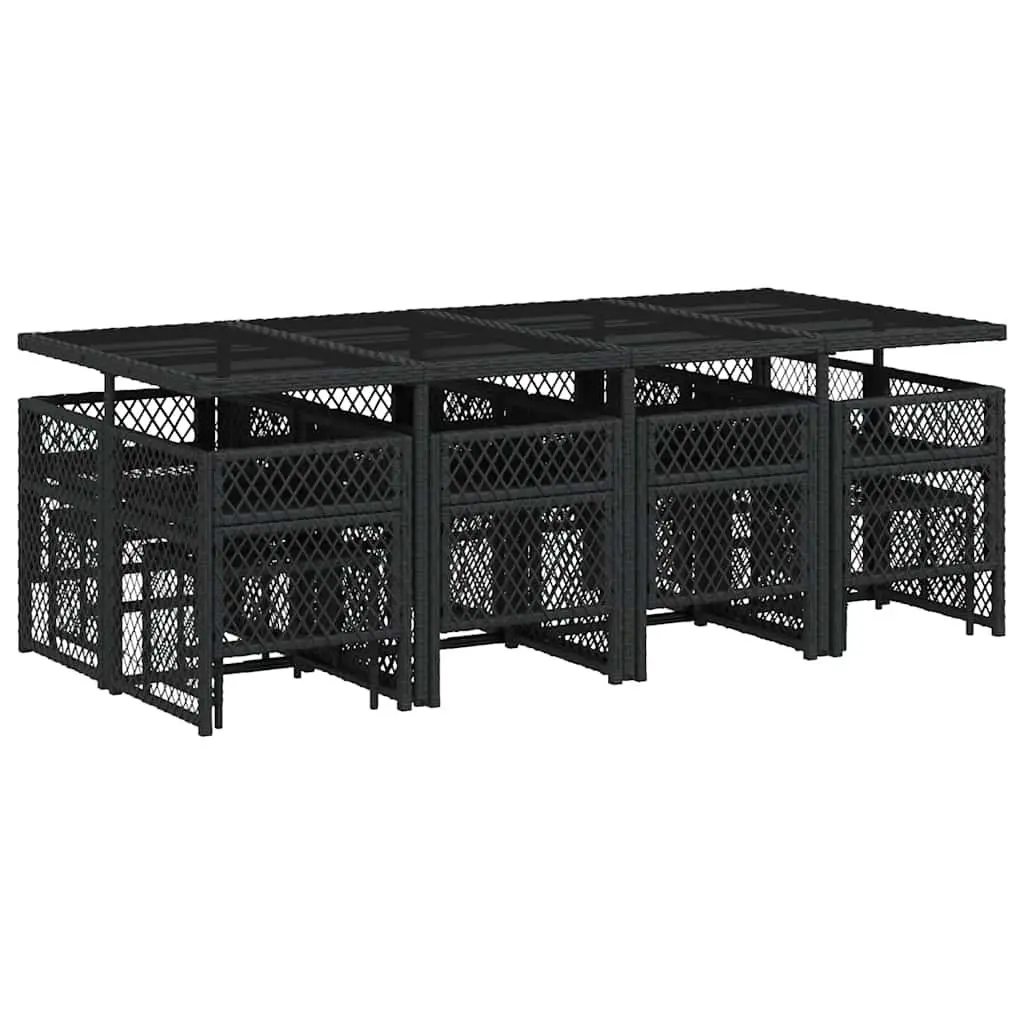 Outdoor Garden Dining Set 13 Piece with Cushions Black Poly Rattan Patio