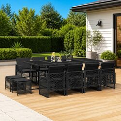Garden Dining Set 13 Piece Outdoor Furniture Patio Table Chairs Cushions Black