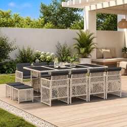 Specifications of 13 Piece Grey Poly Rattan Dining Set