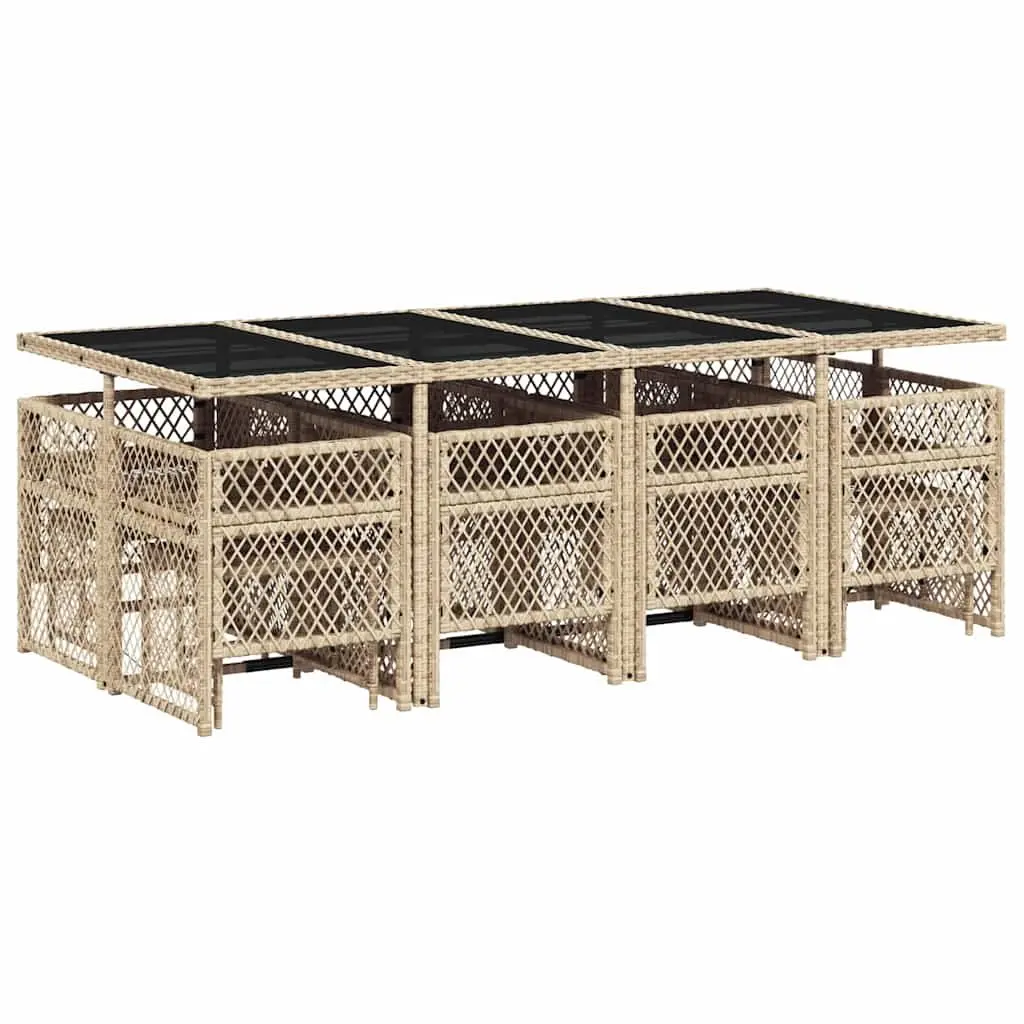 Garden Dining Set 13 Piece Outdoor Furniture Table Chairs Cushions Beige Rattan
