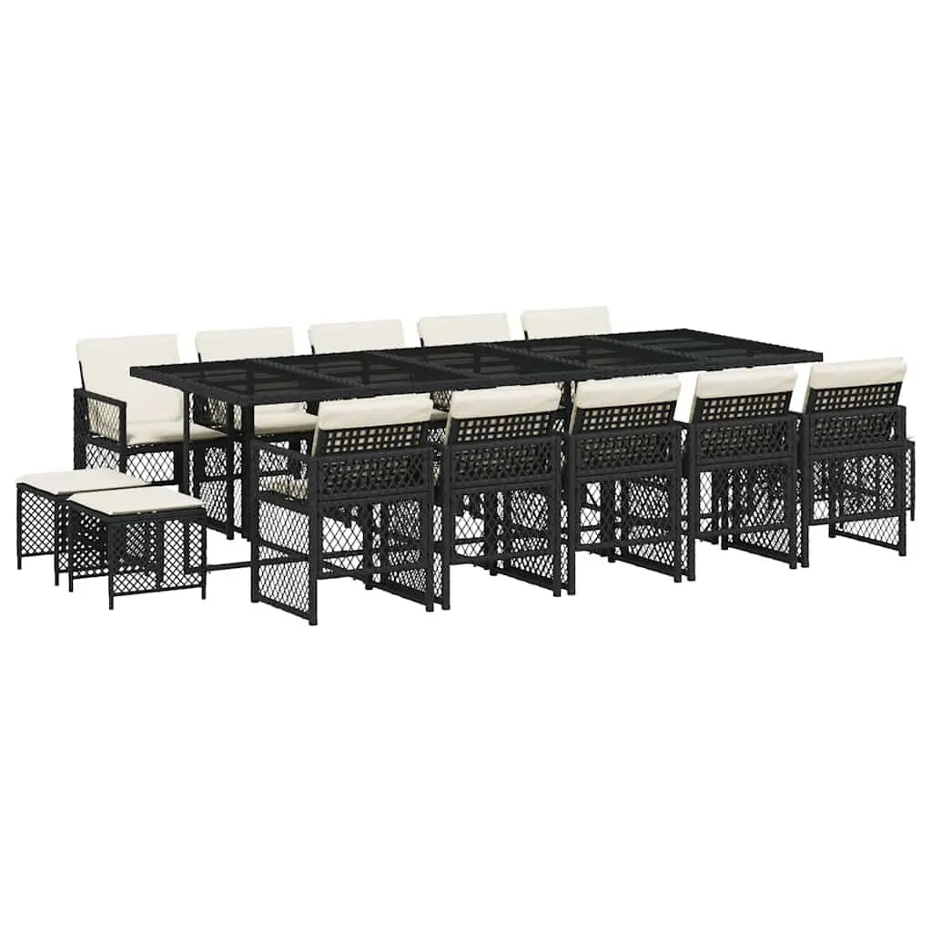 Garden Dining Set Outdoor Patio Furniture 15 Piece Black Rattan