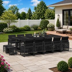 Specifications of 15 Piece Black Poly Rattan Garden Set