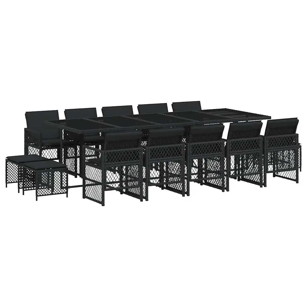 Garden Dining Set Outdoor Use 15 Piece Black Poly Rattan Chairs