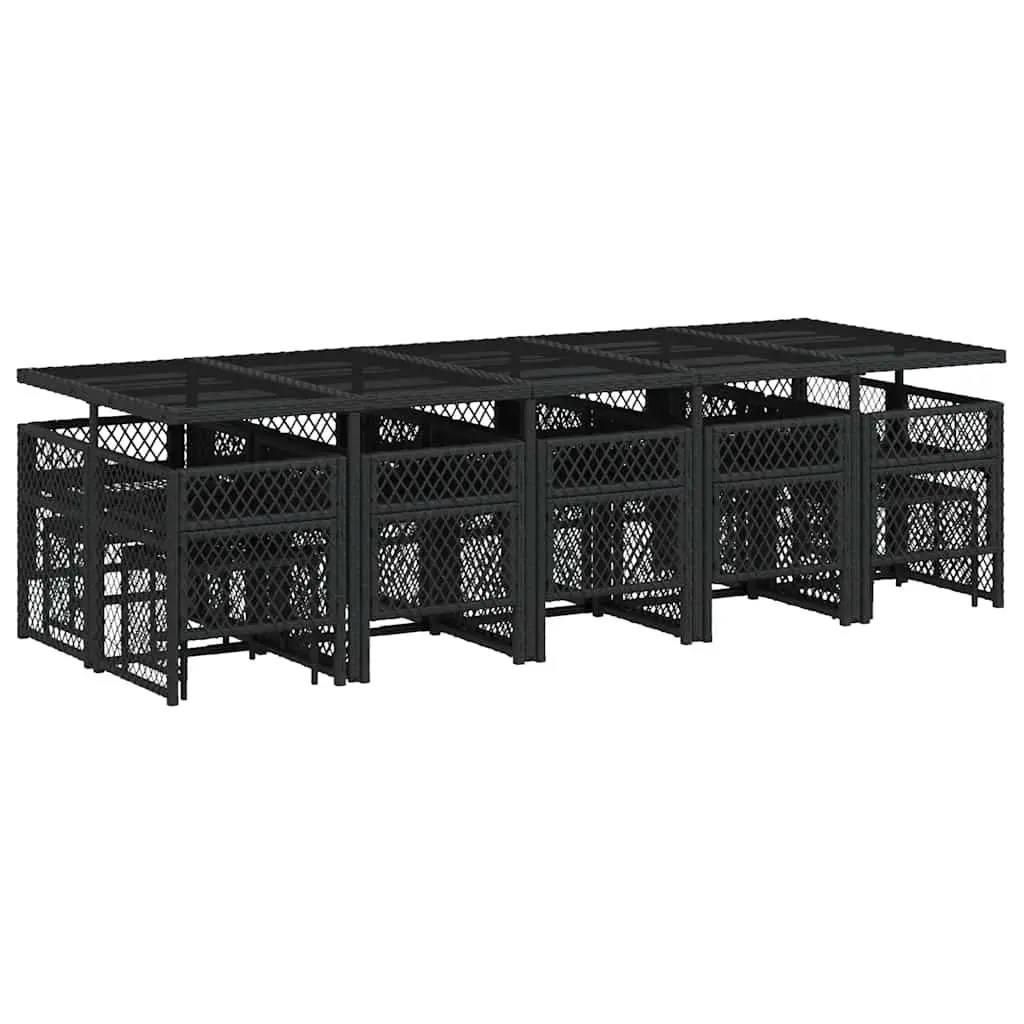 Garden Dining Set Outdoor Use 15 Piece Black Poly Rattan Chairs