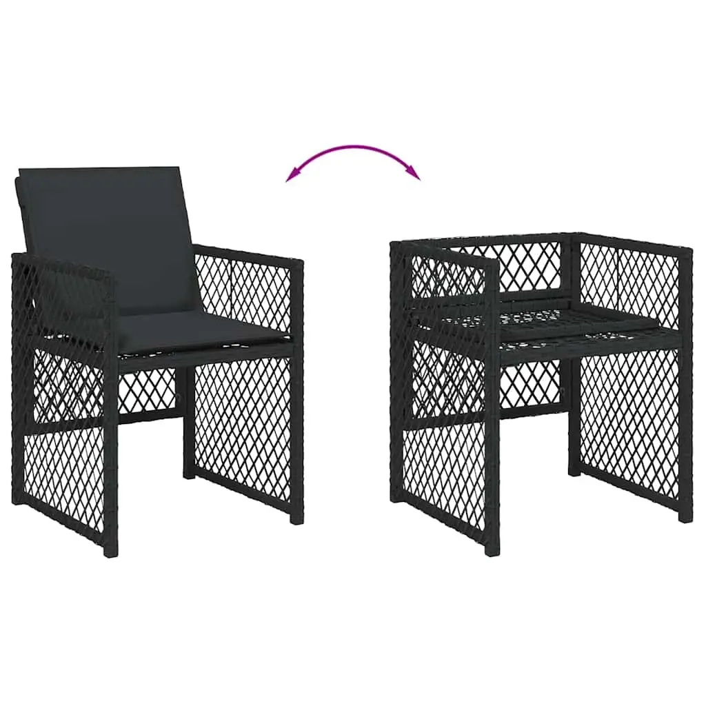 Garden Dining Set Outdoor Use 15 Piece Black Poly Rattan Chairs