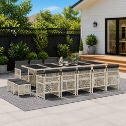 15 Piece Outdoor Garden Dining Set - Grey Poly Rattan