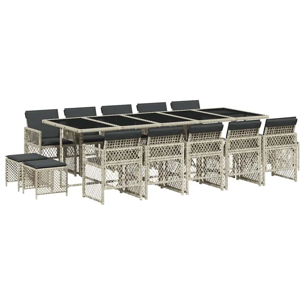 Garden Dining Set Outdoor Use 15 Piece Grey Poly Rattan Chairs Table Patio
