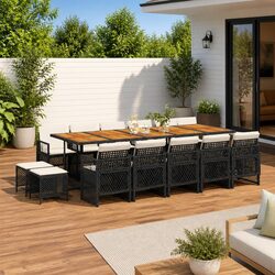 15-Piece Black Garden Dining Set with Cushion Features
