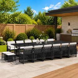 Garden Dining Set Specifications: 17-Piece Black Rattan