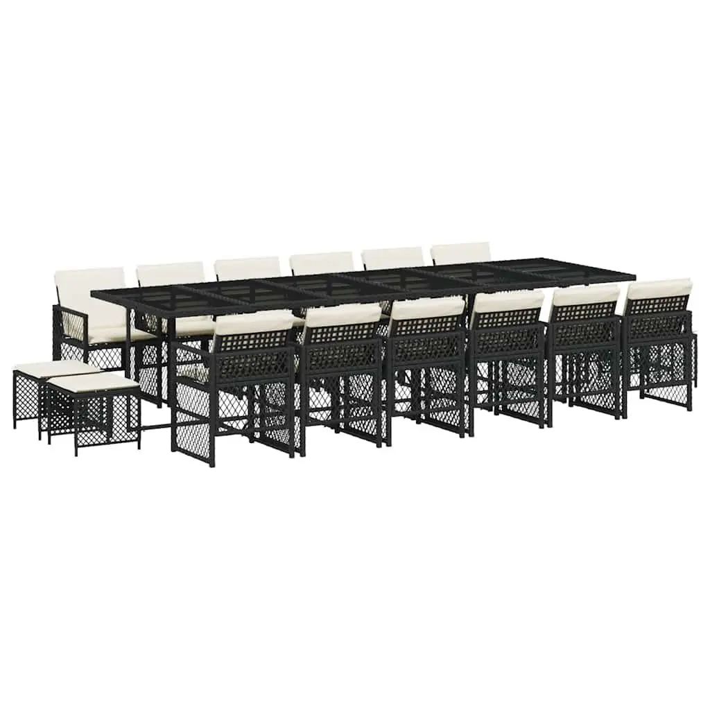 Garden Dining Set Outdoor Furniture 17 Piece Black Poly Rattan with Cushions