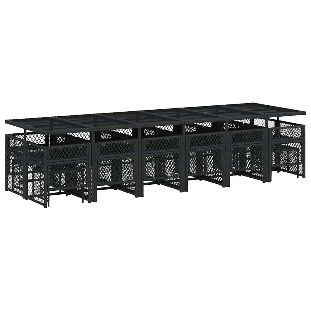 Garden Dining Set Outdoor Furniture 17 Piece Black Poly Rattan with Cushions