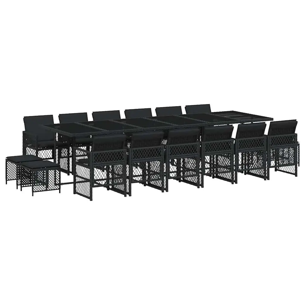 Outdoor Garden Dining Set 17 Piece Black Poly Rattan Patio Furniture