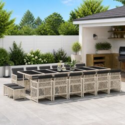 Garden Dining Set: 17-Piece Grey Poly Rattan Configuration