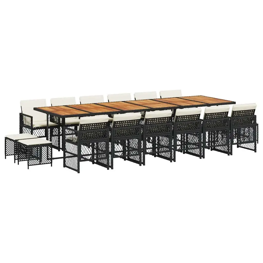 Garden Dining Set Outdoor Furniture 17 Piece Black Poly Rattan Chairs Table