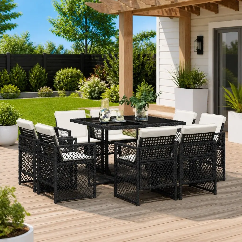 Outdoor Dining Set 9 Piece Black Garden Furniture for Patio and Backyard