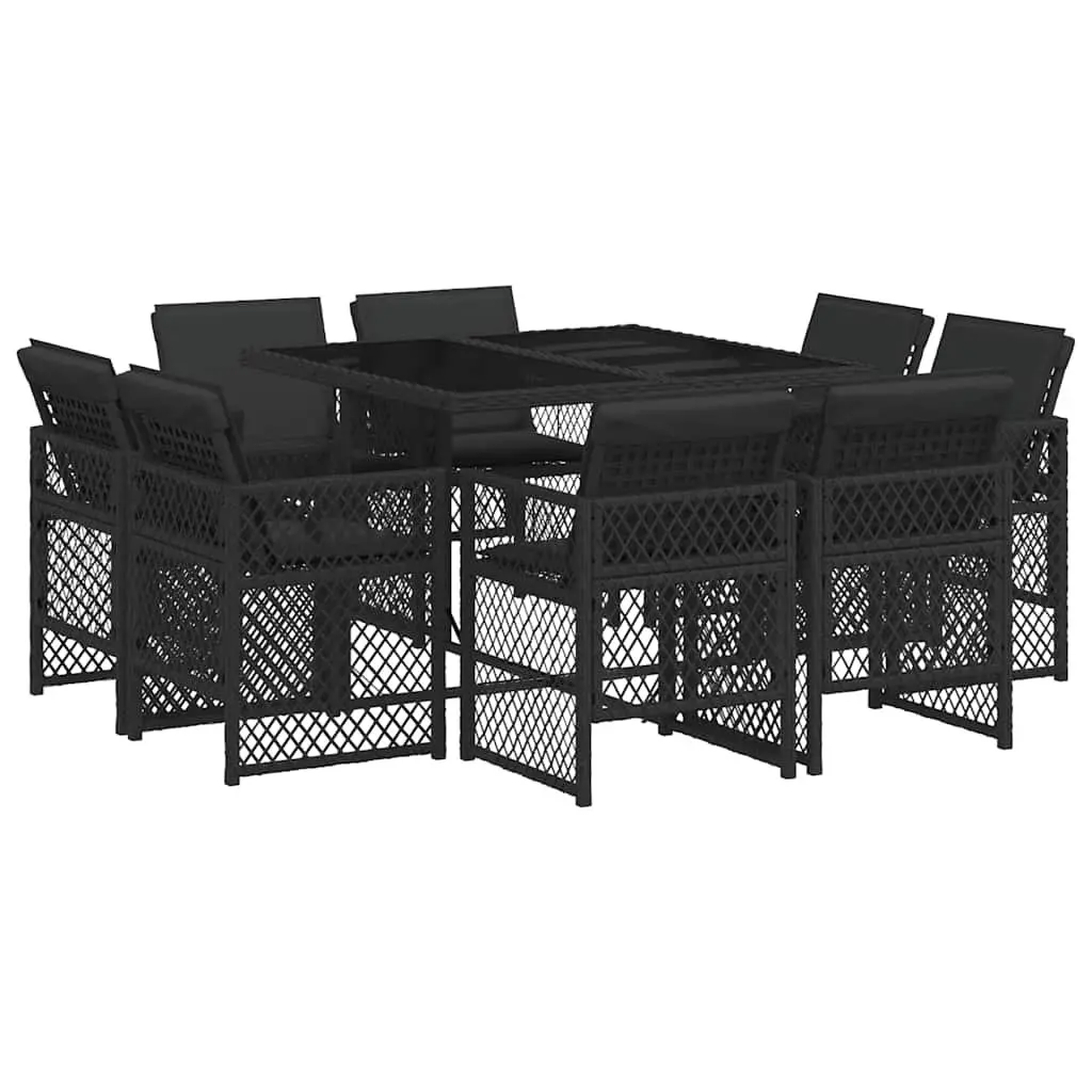 9 Piece Outdoor Dining Set with Black Rattan