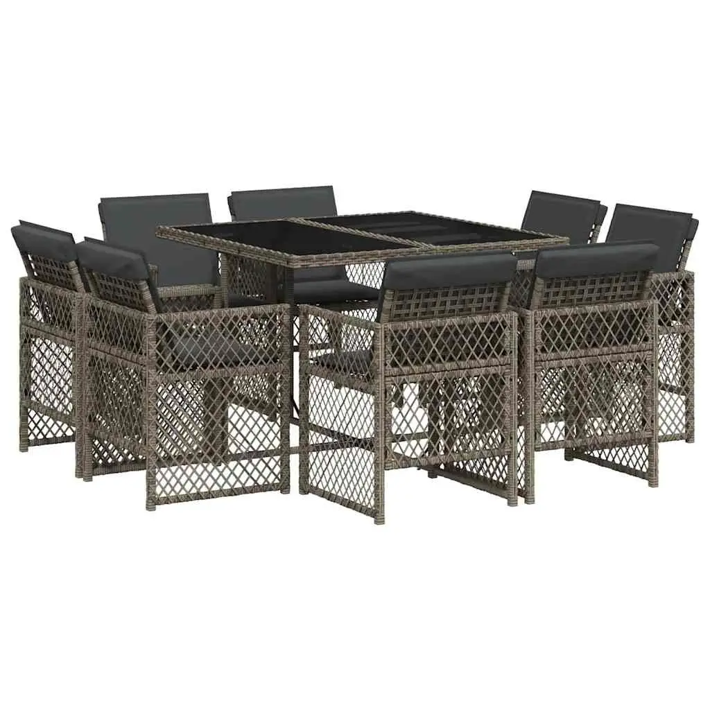 Outdoor Dining Set 9 Piece Grey Poly Rattan Patio Furniture Table Chairs
