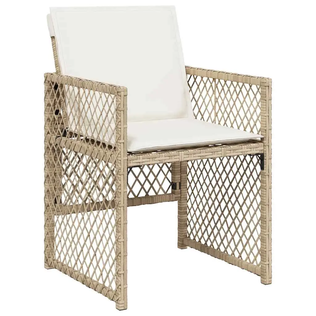 Outdoor Dining Set 9 Piece Beige Poly Rattan Chairs and Table with Cushions