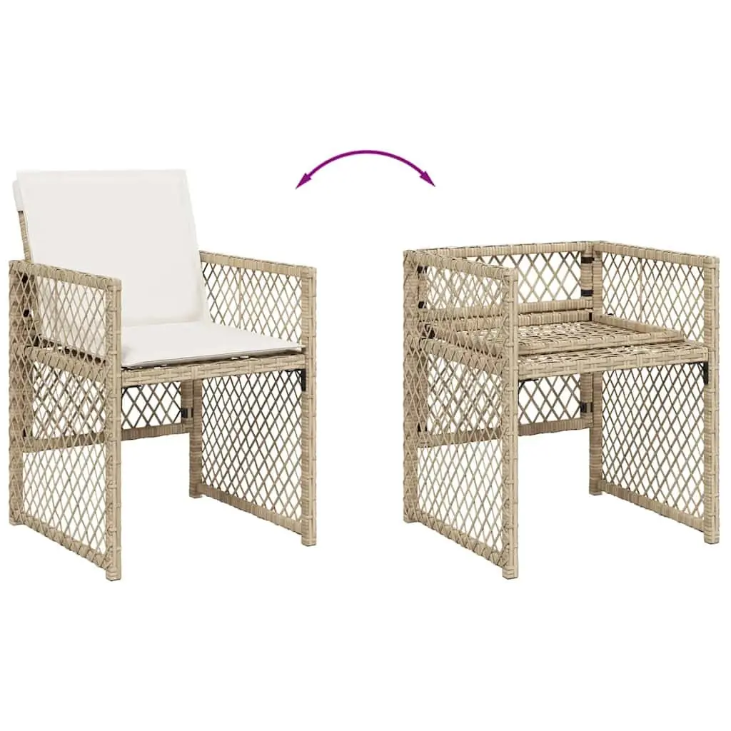 Outdoor Dining Set 9 Piece Beige Poly Rattan Chairs and Table with Cushions