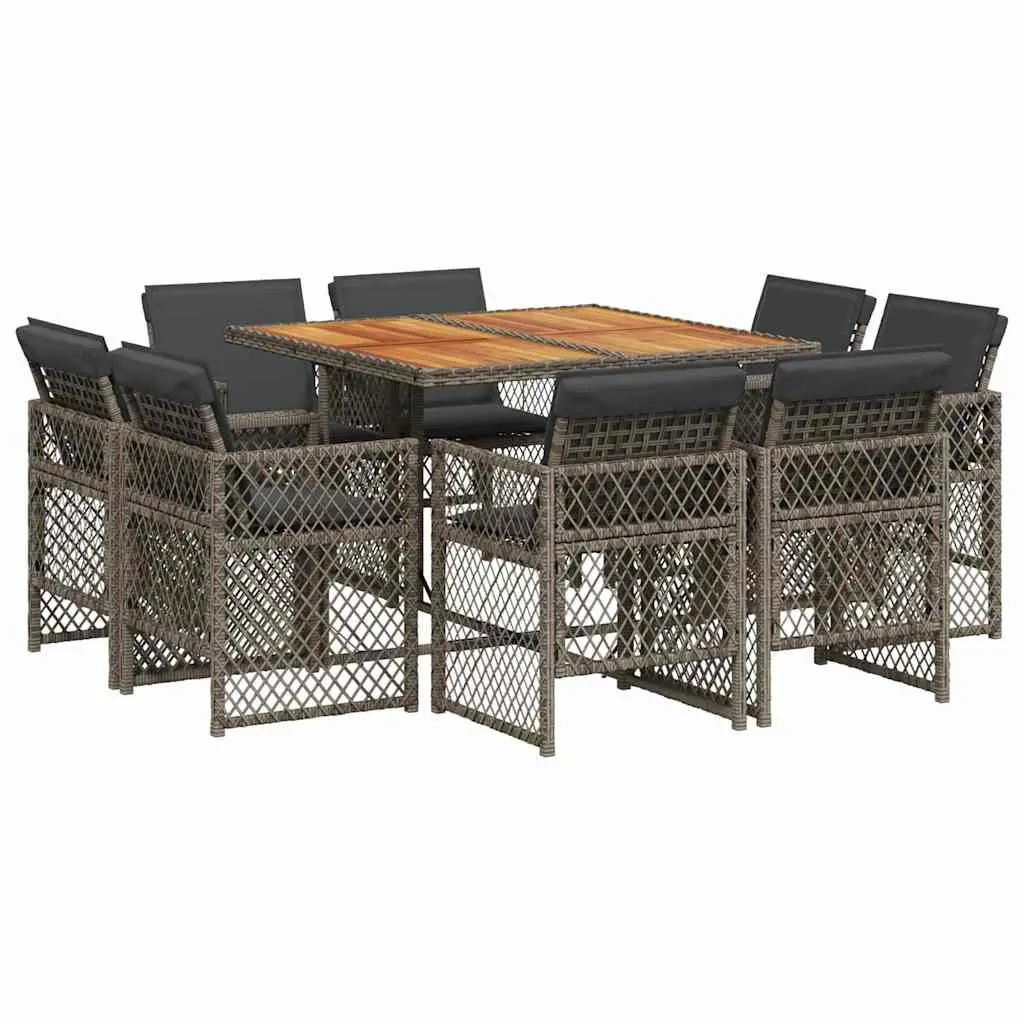 9 Piece Garden Dining Set Grey Poly Rattan Outdoor Furniture Patio Chairs Table