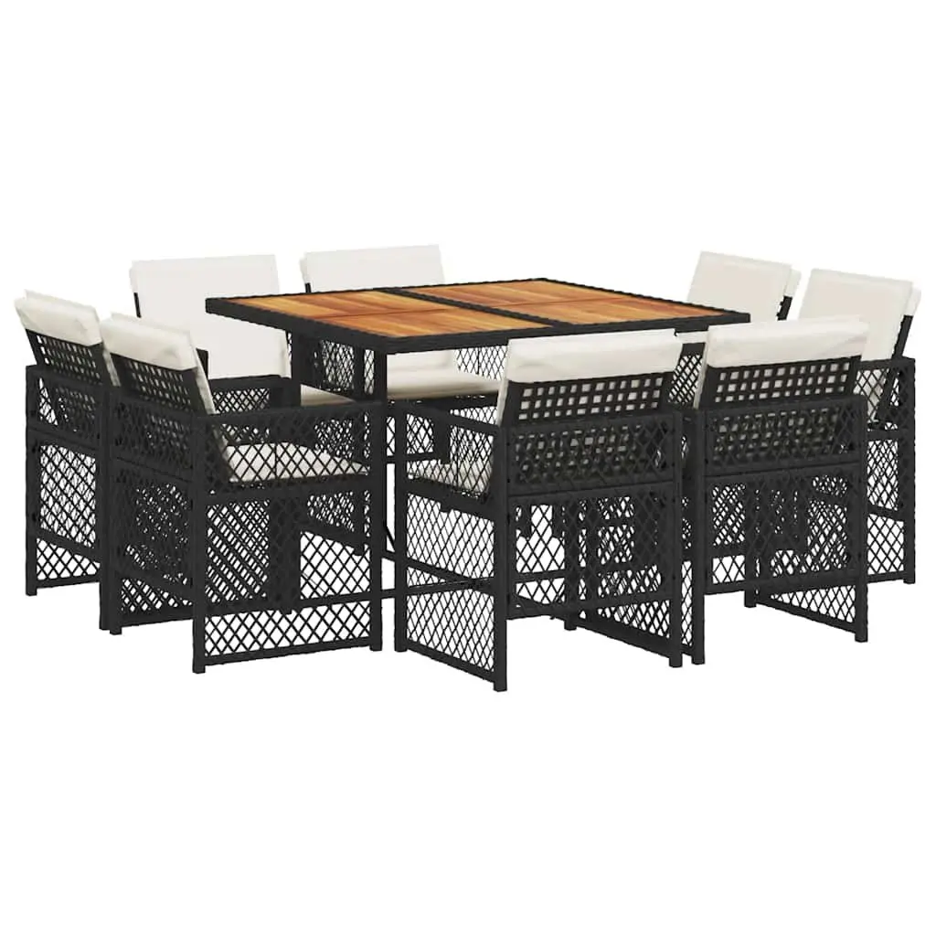 9 Piece Garden Dining Set with Cushions Black Outdoor Furniture Patio Chairs