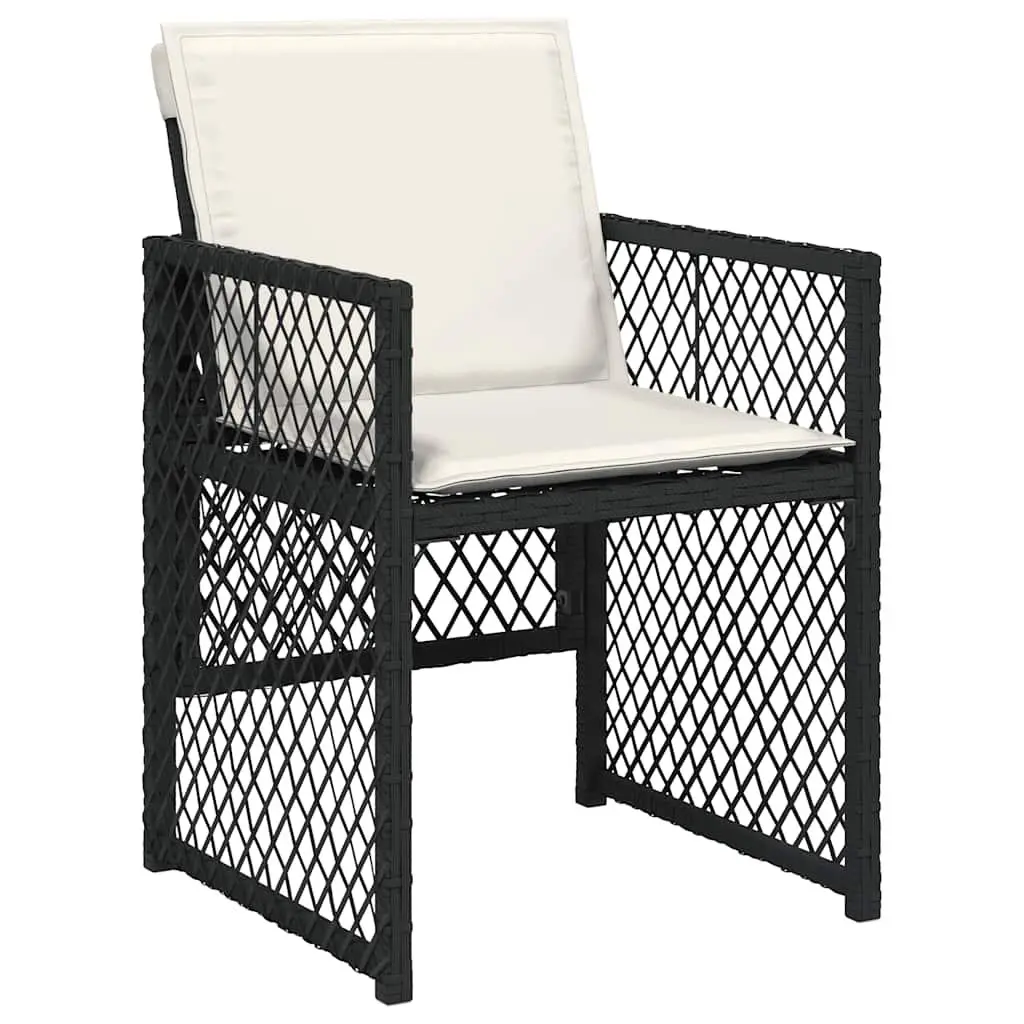 11 Piece Outdoor Dining Set for Garden Patio Black Poly Rattan Chairs Table with Cushions