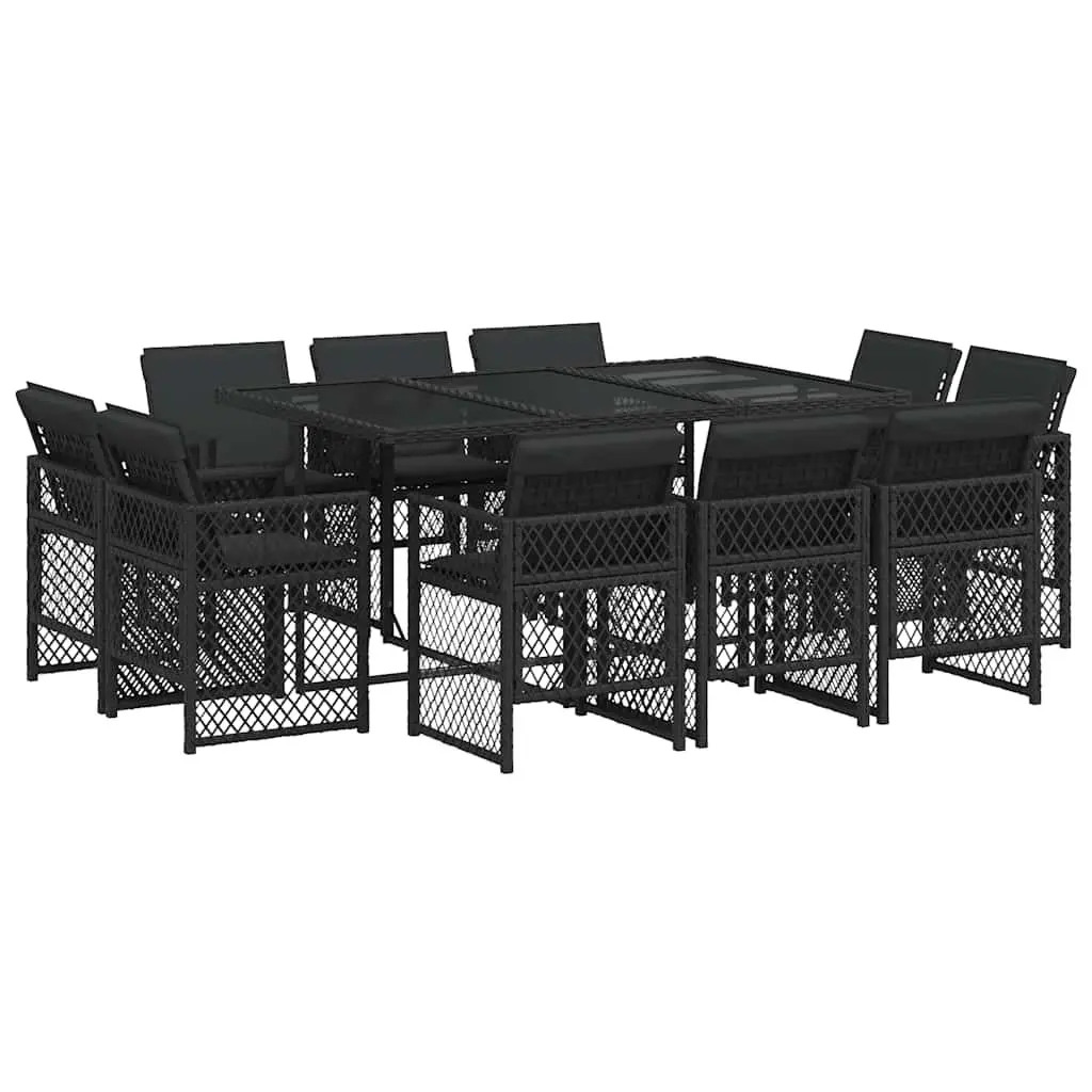Black Poly Rattan Garden Dining Set 11 Piece Outdoor Patio Furniture with